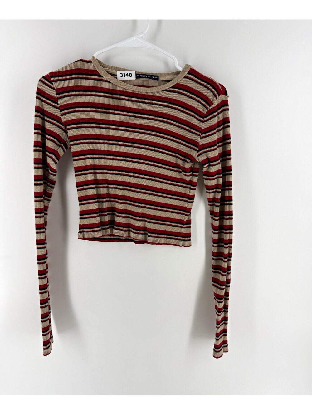 Brandy Melville Striped Knit Crew Neck Long Sleeve Cropped Top One Size